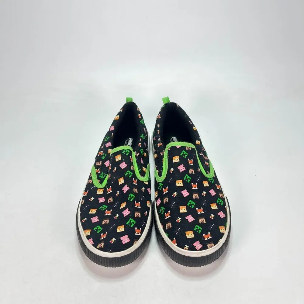 Minecraft Little & Big Black Green Canvas Casual Slip On Sneakers Youth Size 6